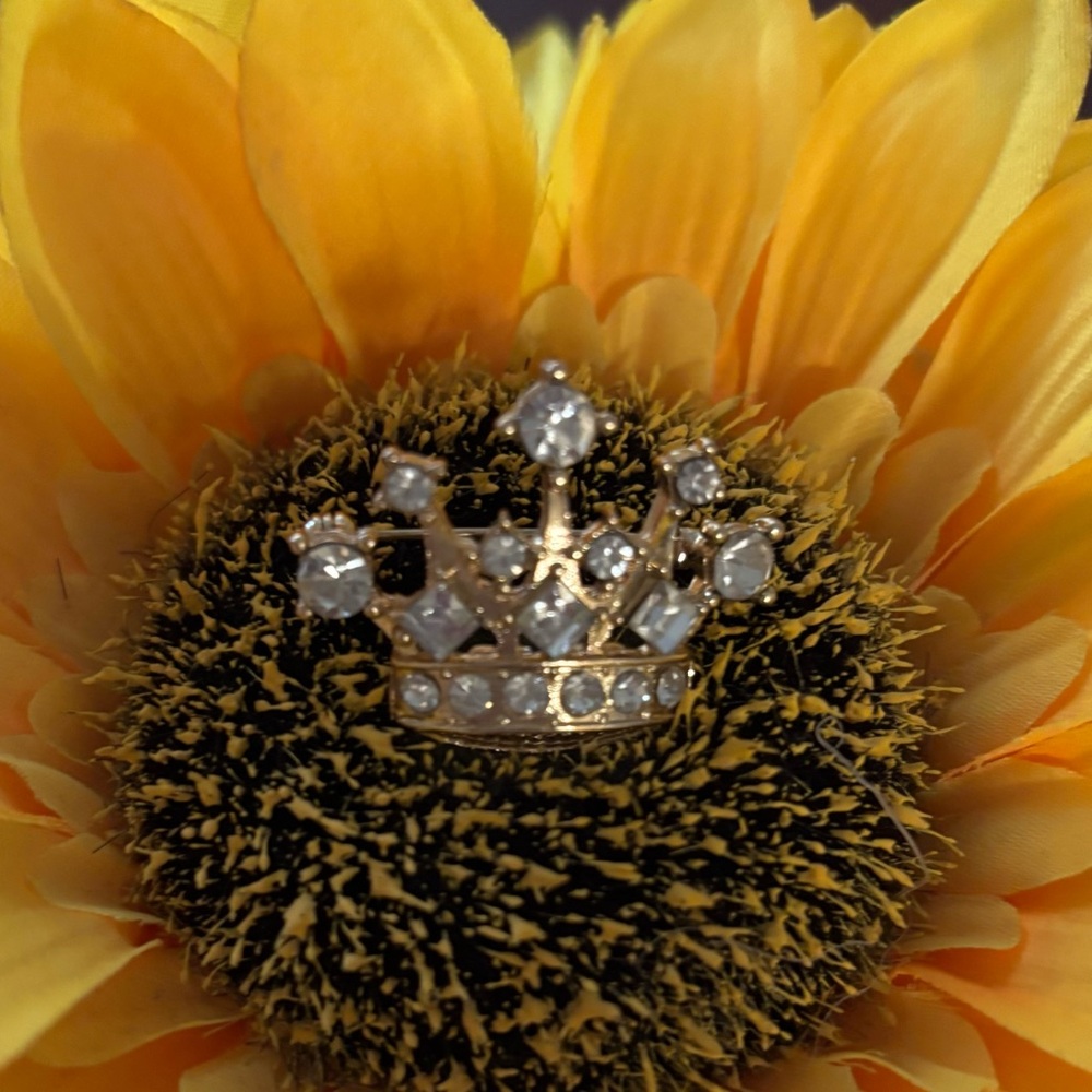 Gold Crown Brooch with Crystals